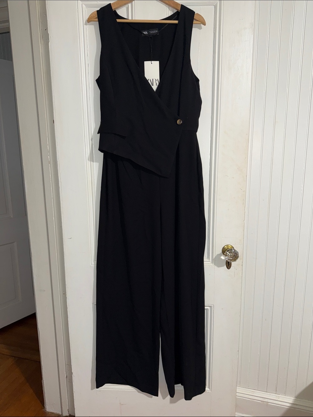 ZARA NWT Asymmetric Crossover V-Neck Tailored Vest Jumpsuit Black Large Rare L
